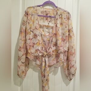 2 Piece Set: Sheer Light Peach Top and Matching Shorts